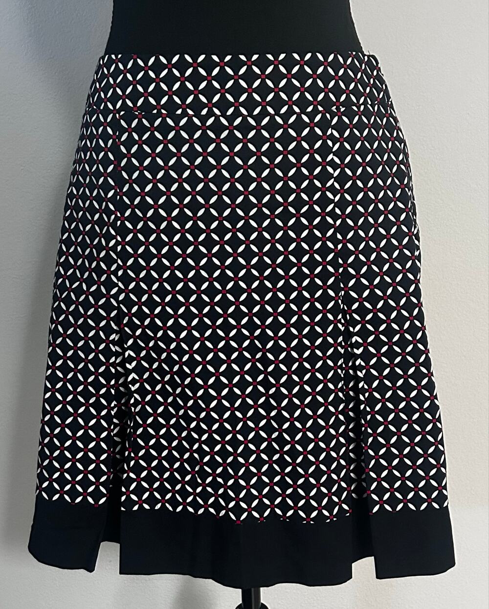 Ann Taylor Petites 2P Geometric A-Line Skirt Black White Red Lined